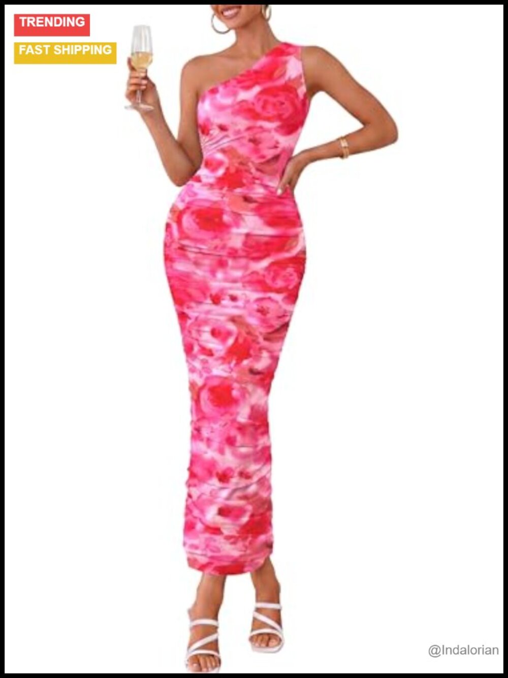One Shoulder Ruched Maxi Dress Mesh Bodycon Sleeveless Back Slit
